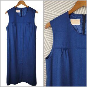 Vintage Pendleton Dress Sz 12 14 Blue Virgin Wool Pleated Sleeveless USA Jumper